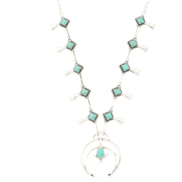 SEED & SAGE Jewelry - SEED & SAGE Made In Mexico Sterling Silver Turquoise Squash Blossom Necklace